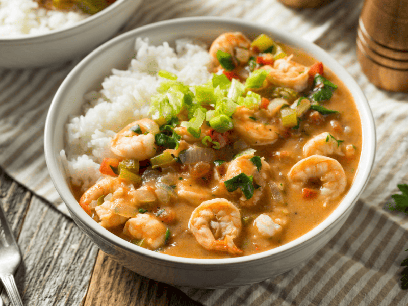 bobo de camarao (shrimp cowder) served over white rice.